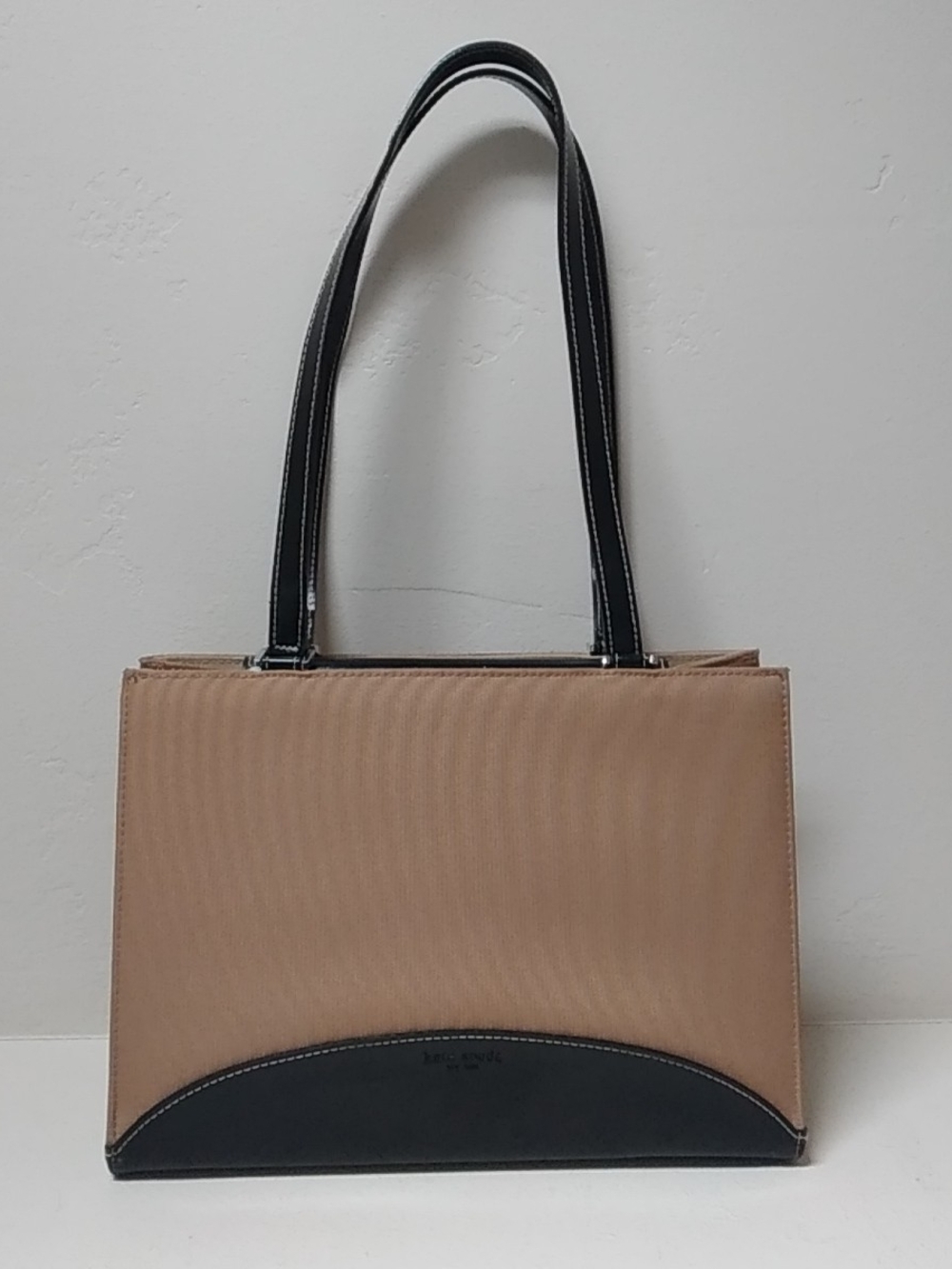 Vintage Kate Spade New York Tan/Black Structured Shoulder Bag Elegant Minimalist